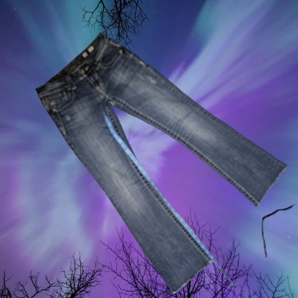 Miss Me Blue Boot Cut Jeans with Rhinestone Fleur-de-Lis - Picture 5 of 7